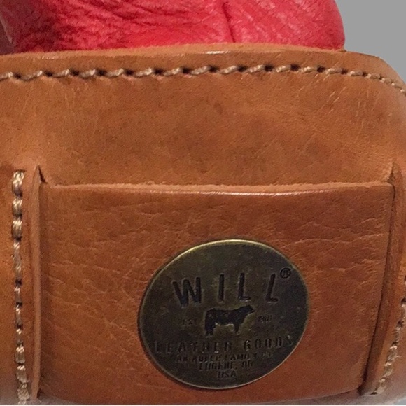 WILL LEATHER GOODS, Front Flap Crossbody, Red w/Brown Leather Accents, Tassel - Picture 7 of 12